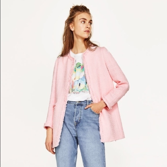 Zara Jackets & Blazers - Zara Basic Pink Tweed Duster Coat